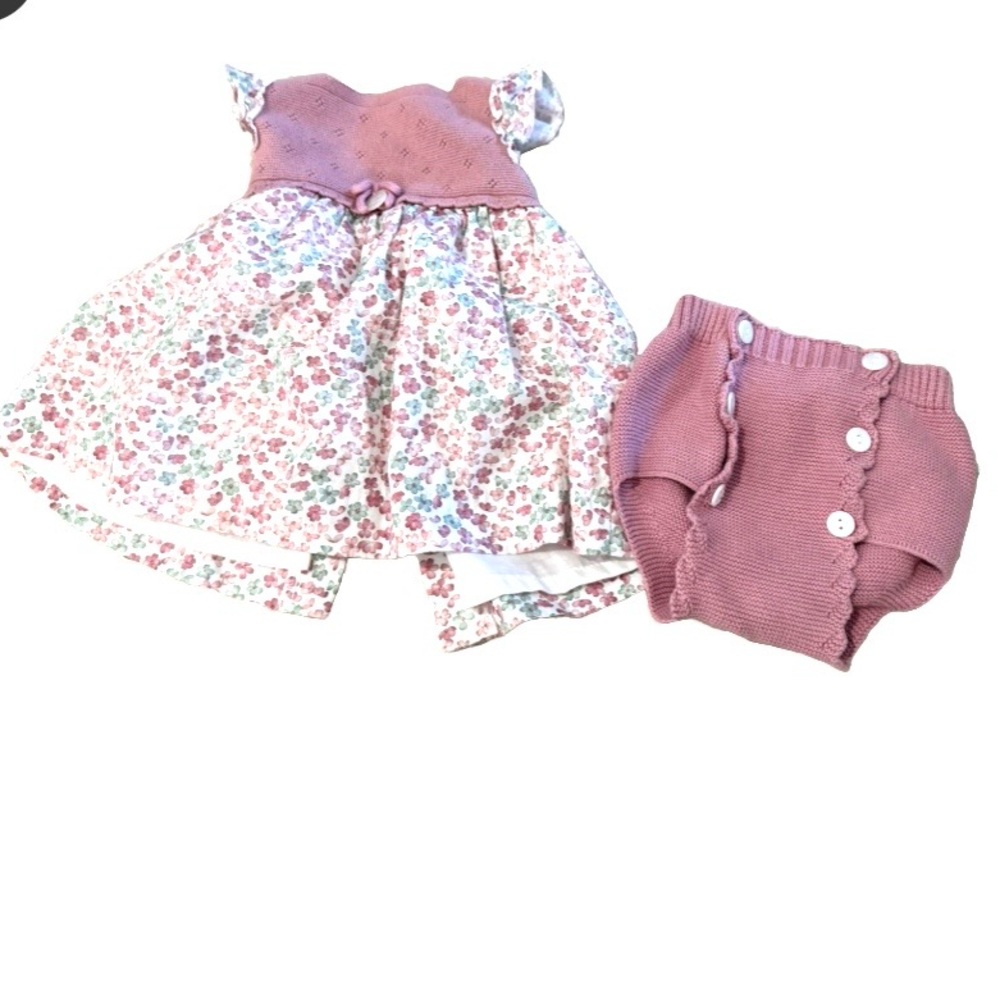 MARTIN ARANDA baby girl's knit & floral dress & buttons set in pink 0-3 mo